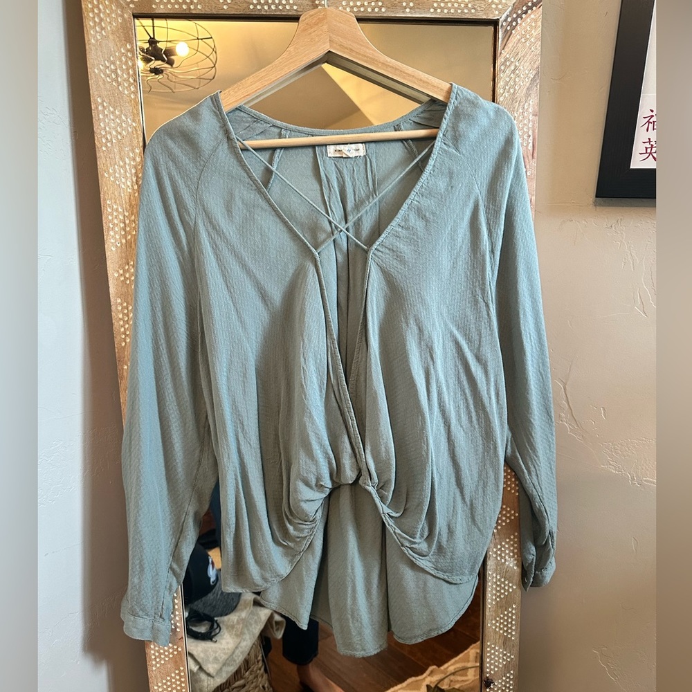 LAST CHANCE: Silence + Noise Criss Cross Front Blouse | Light Blue | Size M